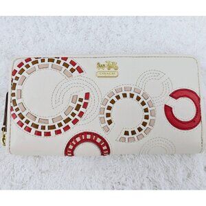 COACH F48920 Madison Whipstitch Woven Logo Leather Acordion Zip-Around Wallet